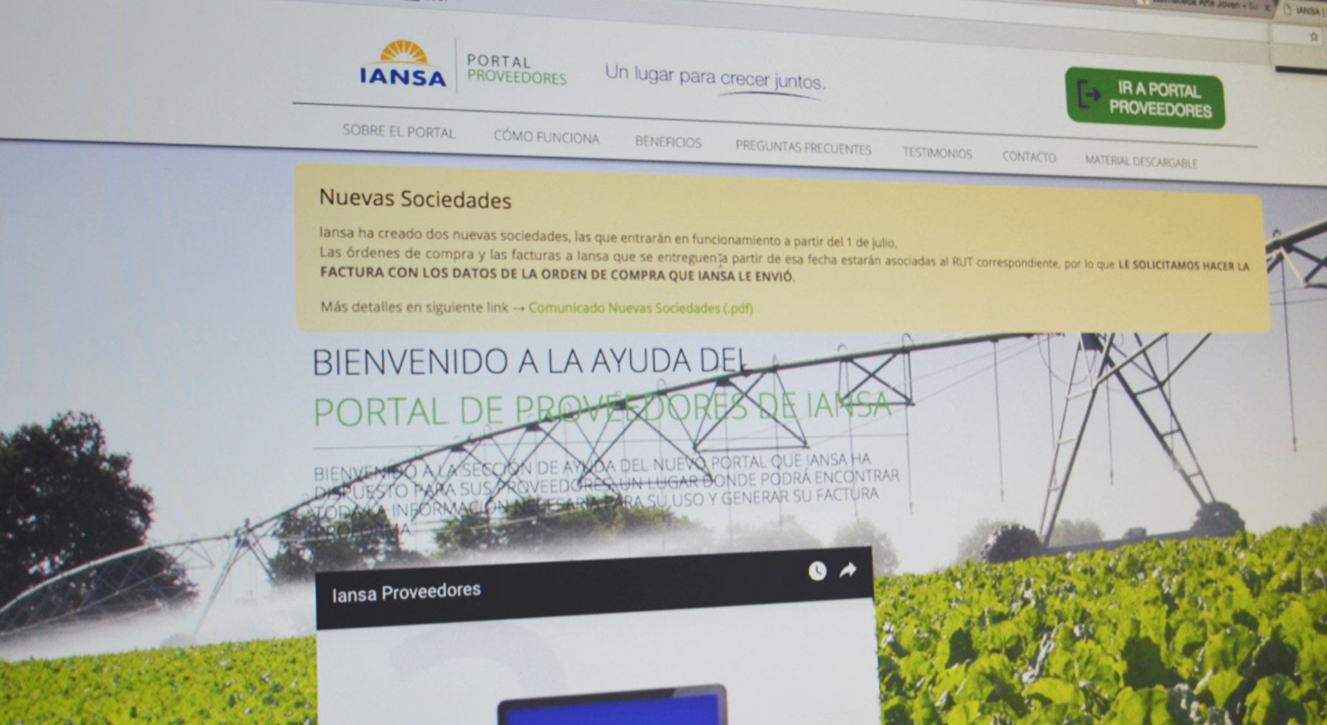 Comunicación para Gestión del Cambio nueva plataforma para proveedores IANSA